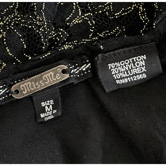 Miss Me Sequin & Lace Party Dress Black & Gold Medium Cowgirl Rodeo Night Out - Picture 8 of 9